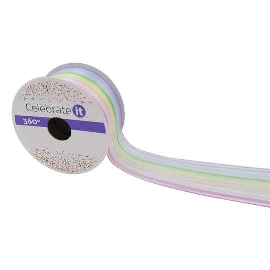 1.5&#x22; Sheer Wired Pastel Rainbow Striped Ribbon by Celebrate It&#x2122; 360&#xB0;&#x2122;